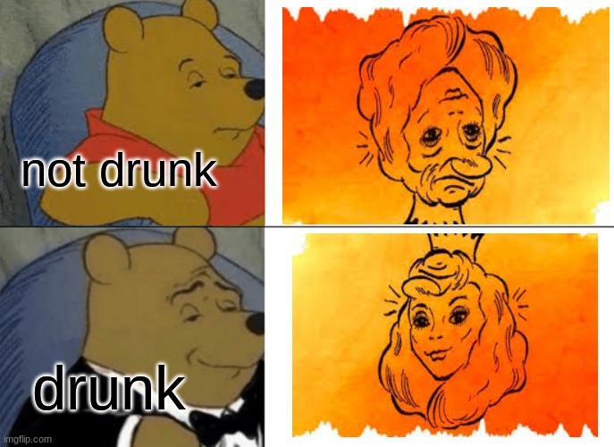drunk vs not drunk | not drunk; drunk | image tagged in memes,tuxedo winnie the pooh | made w/ Imgflip meme maker