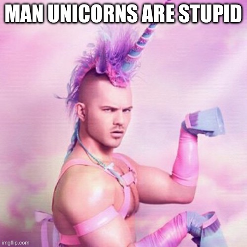 Unicorn MAN | MAN UNICORNS ARE STUPID; DUH, I LOVE UNICORNS | image tagged in memes,unicorn man | made w/ Imgflip meme maker
