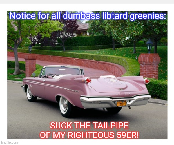 DO IT NOW! | Notice for all dumbass libtard greenies:; SUCK THE TAILPIPE OF MY RIGHTEOUS 59ER! | image tagged in fire,dumbass,libtards,vote,republican party | made w/ Imgflip meme maker