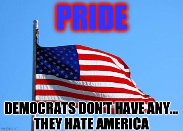 American flag | PRIDE DEMOCRATS DON’T HAVE ANY…
THEY HATE AMERICA | image tagged in american flag | made w/ Imgflip meme maker