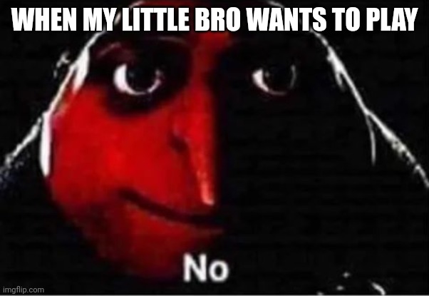 No bro | WHEN MY LITTLE BRO WANTS TO PLAY | image tagged in gru no | made w/ Imgflip meme maker