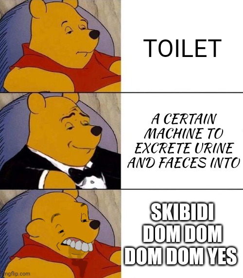 Best,Better, Blurst | TOILET; A CERTAIN MACHINE TO EXCRETE URINE AND FAECES INTO; SKIBIDI DOM DOM DOM DOM YES | image tagged in best better blurst | made w/ Imgflip meme maker