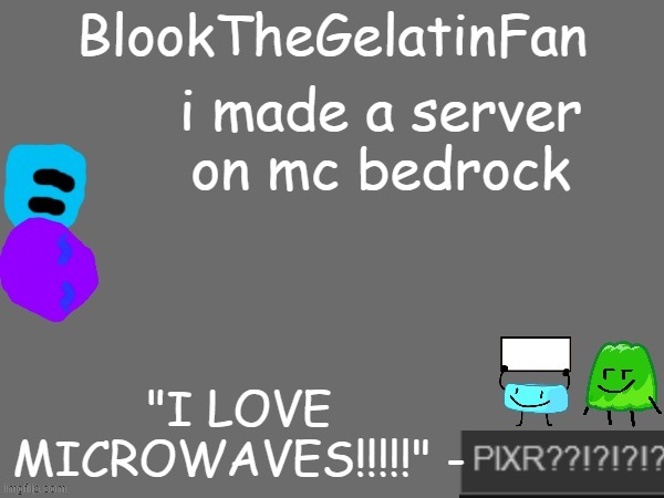 Don't mind if it's offline | i made a server on mc bedrock | image tagged in blook's new microwave loving template | made w/ Imgflip meme maker