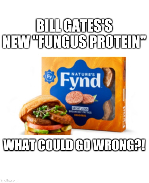 Climate A$$ clowns | BILL GATES'S NEW "FUNGUS PROTEIN"; WHAT COULD GO WRONG?! | image tagged in blank white template,bill gates loves vaccines | made w/ Imgflip meme maker