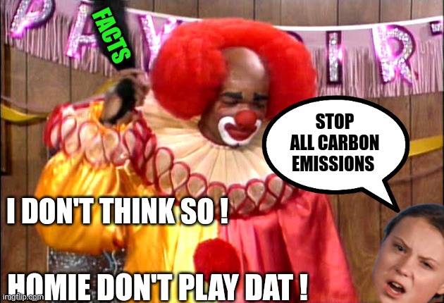 Homie Da Clown | I DON'T THINK SO ! STOP ALL CARBON EMISSIONS FACTS HOMIE DON'T PLAY DAT ! | image tagged in homie da clown | made w/ Imgflip meme maker