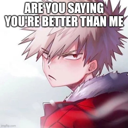 Are you better than Kacchan? | ARE YOU SAYING YOU'RE BETTER THAN ME | image tagged in bakugo | made w/ Imgflip meme maker