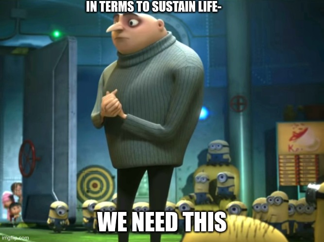 In terms of money, we have no money | IN TERMS TO SUSTAIN LIFE- WE NEED THIS | image tagged in in terms of money we have no money | made w/ Imgflip meme maker