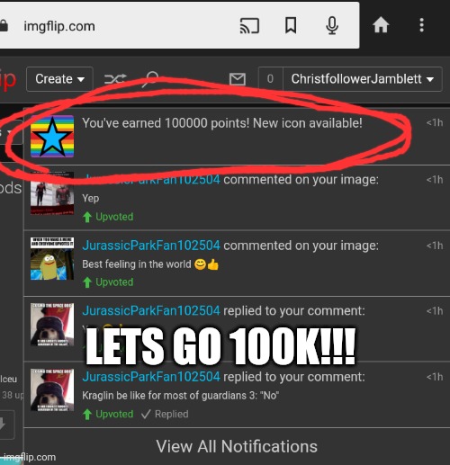 Creative Title | LETS GO 100K!!! | image tagged in 100k points,lets go | made w/ Imgflip meme maker