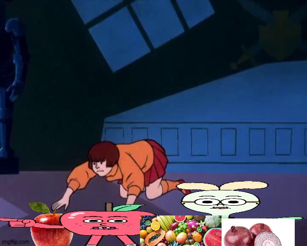 Velma Lost Her Glasses | image tagged in velma lost her glasses,apple and onion,fruit | made w/ Imgflip meme maker