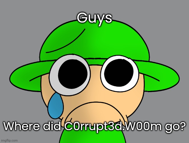 Did he disappear? I hope not.. | Guys; Where did C0rrupt3d.W00m go? | image tagged in sad bandu 2,idk,stuff,s o u p,carck | made w/ Imgflip meme maker