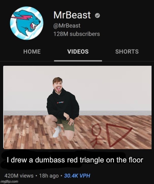 And a stickman | I drew a dumbass red triangle on the floor | image tagged in mrbeast thumbnail template | made w/ Imgflip meme maker