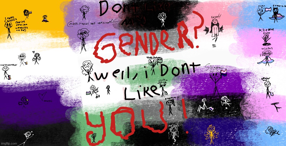 finished!! (if you want to be added in late, lemmie know! also, it says dont like my gender bc black on black) | made w/ Imgflip meme maker