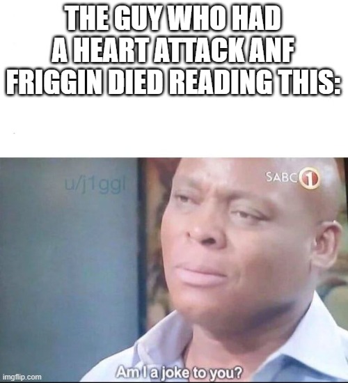 am I a joke to you | THE GUY WHO HAD A HEART ATTACK ANF FRIGGIN DIED READING THIS: | image tagged in am i a joke to you | made w/ Imgflip meme maker
