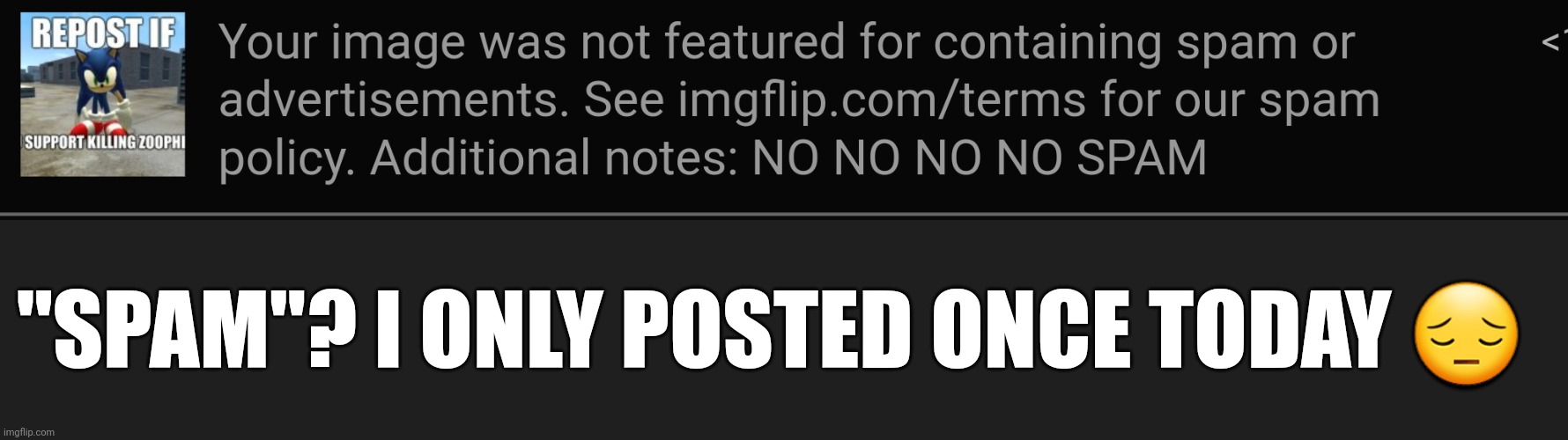 "SPAM"? I ONLY POSTED ONCE TODAY 😔 | made w/ Imgflip meme maker