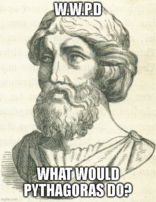 What would pythagoras do? | W.W.P.D; WHAT WOULD PYTHAGORAS DO? | image tagged in pythagoras,history,math | made w/ Imgflip meme maker