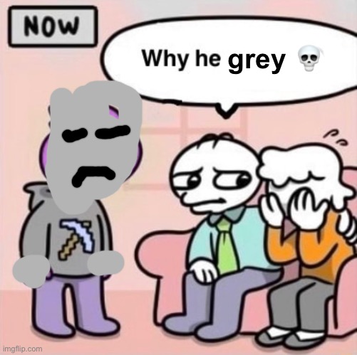 Why he ourple ? | grey ? | image tagged in why he ourple | made w/ Imgflip meme maker