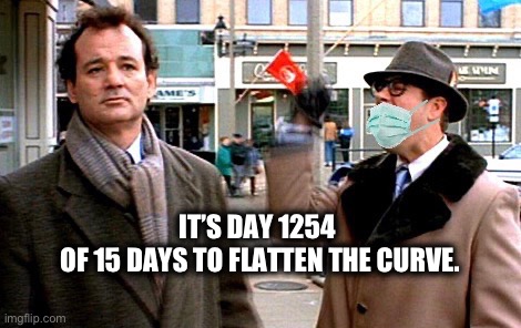 IT’S DAY 1254 
OF 15 DAYS TO FLATTEN THE CURVE. | image tagged in covid-19,new world order,political meme,memes,vaccine,globalism | made w/ Imgflip meme maker