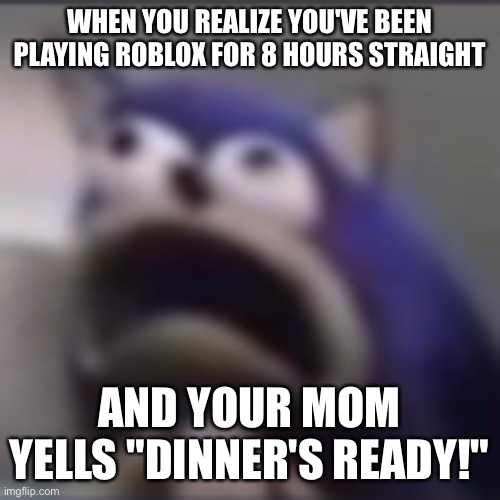 Ai meme | WHEN YOU REALIZE YOU'VE BEEN PLAYING ROBLOX FOR 8 HOURS STRAIGHT; AND YOUR MOM YELLS "DINNER'S READY!" | image tagged in distress,dinner,roblox | made w/ Imgflip meme maker