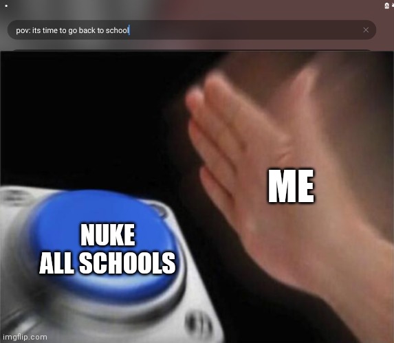 ME; NUKE ALL SCHOOLS | image tagged in memes,blank nut button | made w/ Imgflip meme maker