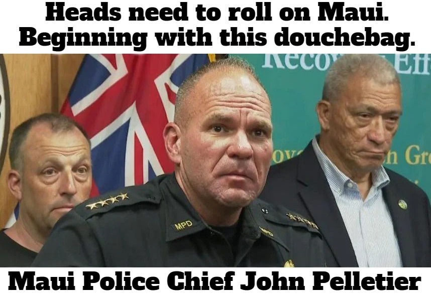 Heads need to roll on Maui. | image tagged in maui,police chief,government corruption,the murderer,incompetence,fear and loathing in las vegas | made w/ Imgflip meme maker