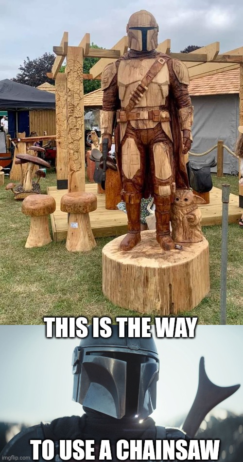 THE PROPER WAY | THIS IS THE WAY; TO USE A CHAINSAW | image tagged in the mandalorian,star wars,mandalorian | made w/ Imgflip meme maker