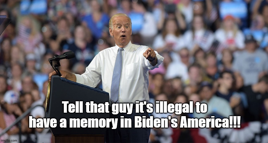 Joe Biden | Tell that guy it's illegal to have a memory in Biden's America!!! | image tagged in joe biden | made w/ Imgflip meme maker