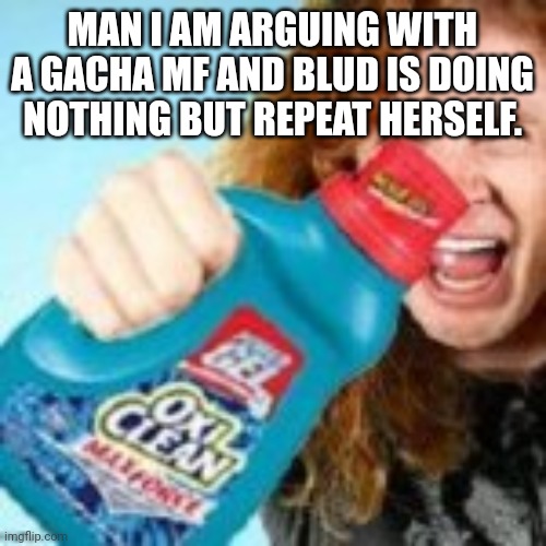 shitpost | MAN I AM ARGUING WITH A GACHA MF AND BLUD IS DOING NOTHING BUT REPEAT HERSELF. | image tagged in shitpost | made w/ Imgflip meme maker