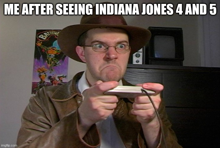 I hate Indiana Jones 4 and 5 | ME AFTER SEEING INDIANA JONES 4 AND 5 | image tagged in angry avgn,indiana jones | made w/ Imgflip meme maker