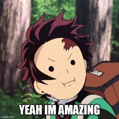 Demon Slayer Tanjiro face | YEAH IM AMAZING | image tagged in demon slayer tanjiro face | made w/ Imgflip meme maker