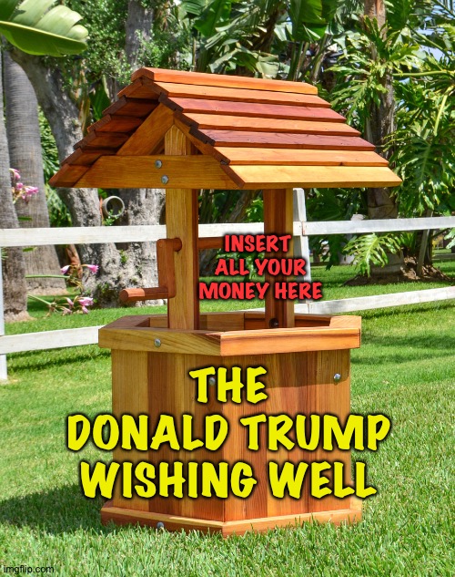 A direct line to his attorneys | INSERT 
ALL YOUR
MONEY HERE THE
DONALD TRUMP
WISHING WELL | image tagged in wishing well | made w/ Imgflip meme maker