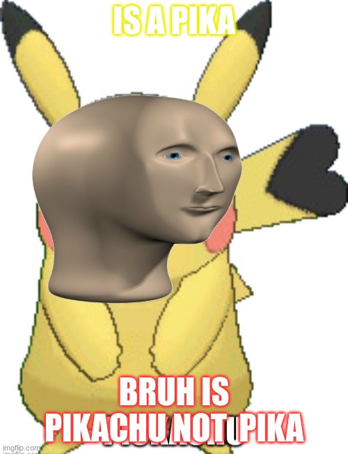bruh is pikachu | IS A PIKA; BRUH IS PIKACHU NOT  PIKA | image tagged in pickachu | made w/ Imgflip meme maker