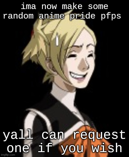 heh | ima now make some random anime pride pfps; yall can request one if you wish | image tagged in heh | made w/ Imgflip meme maker