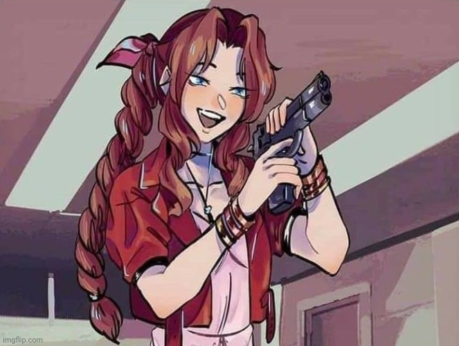 Aerith with a gun | image tagged in aerith with a gun | made w/ Imgflip meme maker