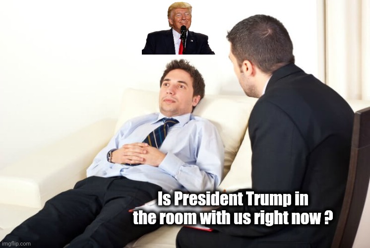 Psychiatrist reversed | Is President Trump in the room with us right now ? | image tagged in psychiatrist reversed | made w/ Imgflip meme maker
