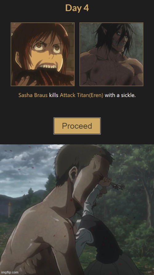 so this reminded me of this scene | image tagged in hunger games,attack on titan,aot,shingeki no kyojin,snk | made w/ Imgflip meme maker