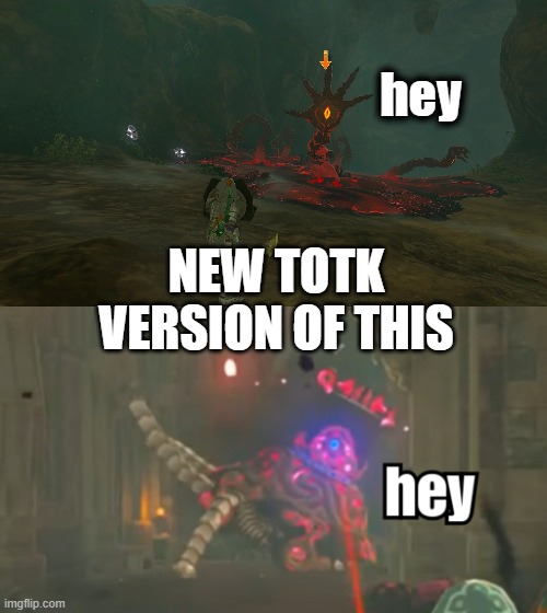 link to template in comments | hey; NEW TOTK VERSION OF THIS | image tagged in guardian hey,gloom hand | made w/ Imgflip meme maker