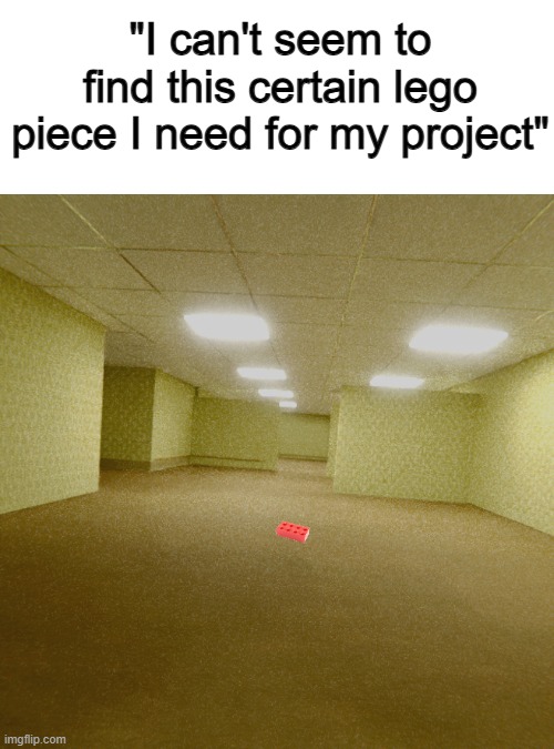 ... | "I can't seem to find this certain lego piece I need for my project" | image tagged in backrooms | made w/ Imgflip meme maker