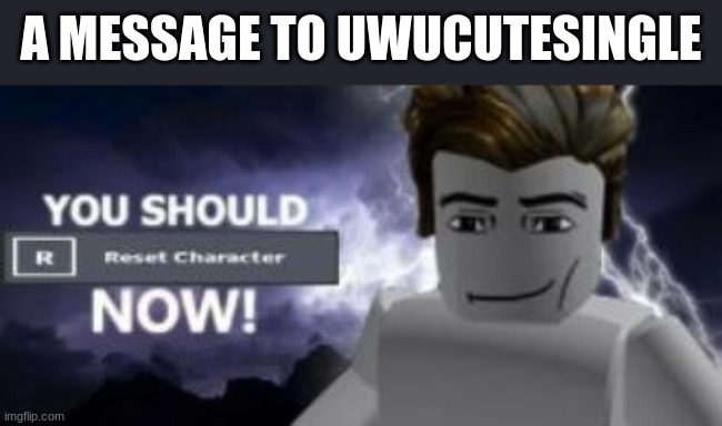 you should reset  character NOW! | A MESSAGE TO UWUCUTESINGLE | image tagged in you should reset character now | made w/ Imgflip meme maker