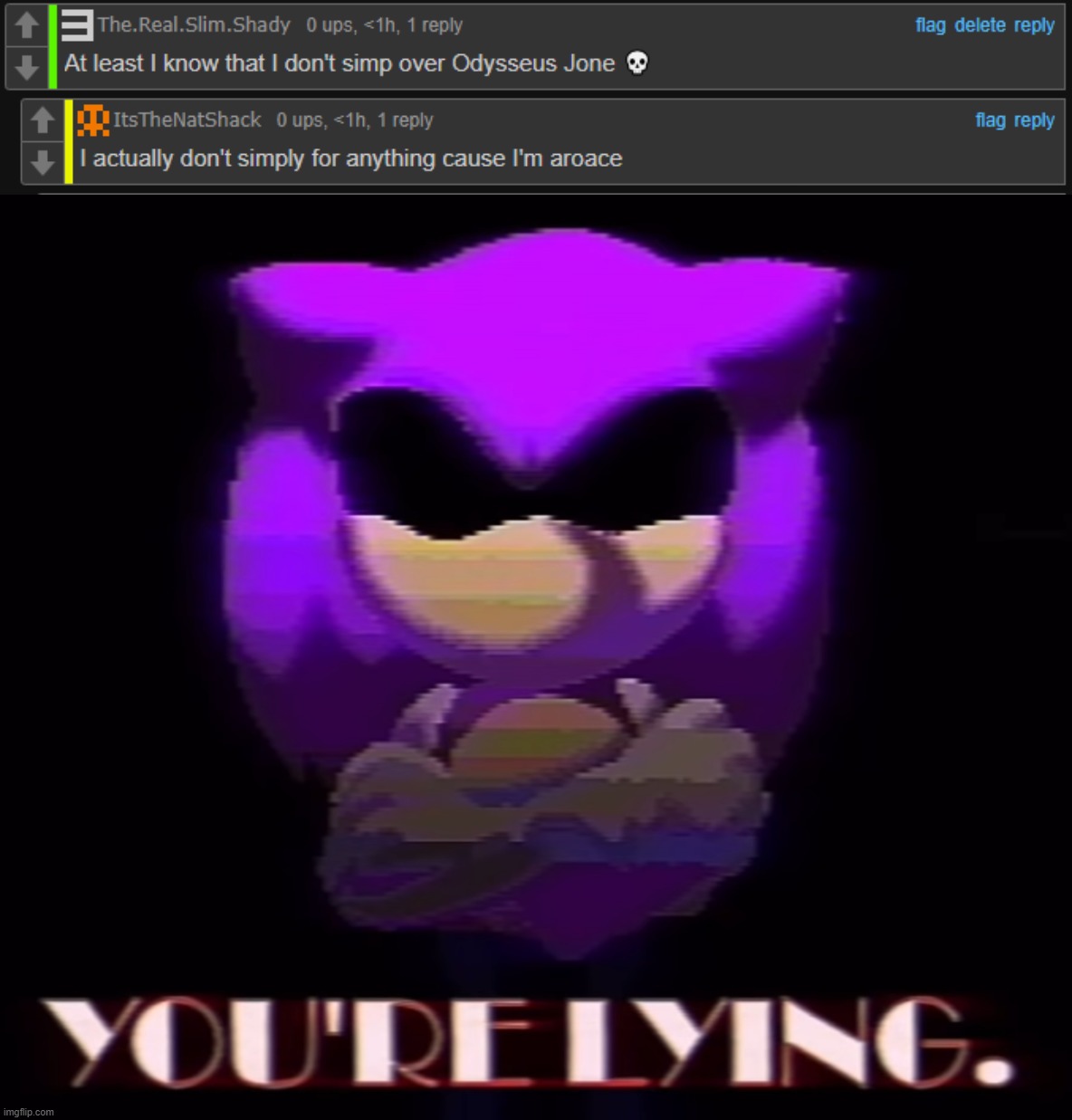image tagged in needlemouse you're lying | made w/ Imgflip meme maker