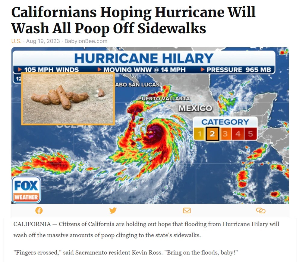 BREAKING NEWS: Commiefornia Hoping Hurricane Will Wash the Poop Off Sidewalks | image tagged in commiefornia,california,shithole,left coast,cultural marxism,crush the commies | made w/ Imgflip meme maker