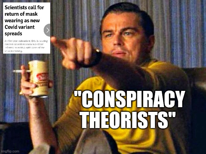 We. Told. You. | "CONSPIRACY THEORISTS" | image tagged in leonardo dicaprio pointing at tv | made w/ Imgflip meme maker
