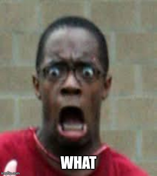 Scared Black Guy | WHAT | image tagged in scared black guy | made w/ Imgflip meme maker