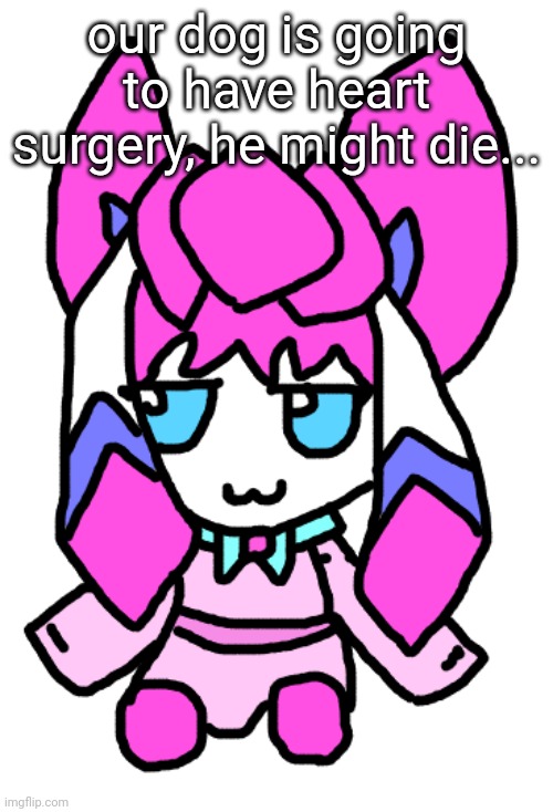 sylceon fumo | our dog is going to have heart surgery, he might die... | image tagged in sylceon fumo | made w/ Imgflip meme maker