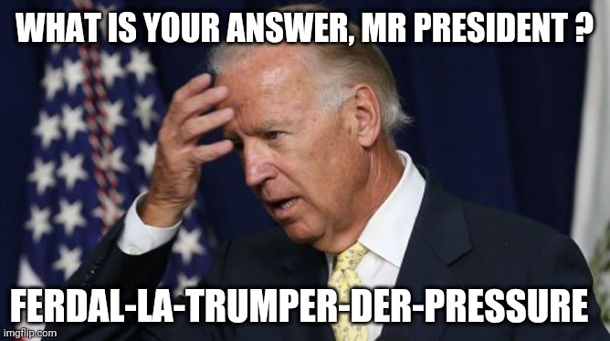 Joe Biden worries | WHAT IS YOUR ANSWER, MR PRESIDENT ? FERDAL-LA-TRUMPER-DER-PRESSURE | image tagged in joe biden worries | made w/ Imgflip meme maker