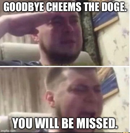 R.I.P. cheems. | GOODBYE CHEEMS THE DOGE. YOU WILL BE MISSED. | image tagged in crying salute | made w/ Imgflip meme maker