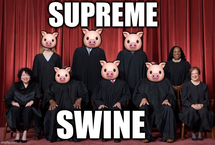 SUPREME; 🐷; 🐷; 🐷; 🐷; 🐷; 🐷; SWINE | image tagged in memes,supreme court,oligarchy,religious authoritarianism,christians,filth | made w/ Imgflip meme maker