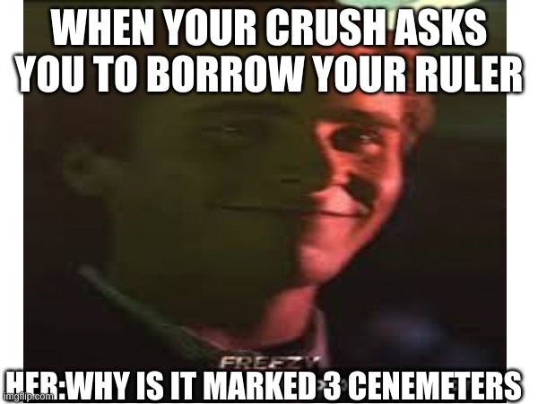 WHEN YOUR CRUSH ASKS YOU TO BORROW YOUR RULER; HER:WHY IS IT MARKED 3 CENEMETERS | made w/ Imgflip meme maker