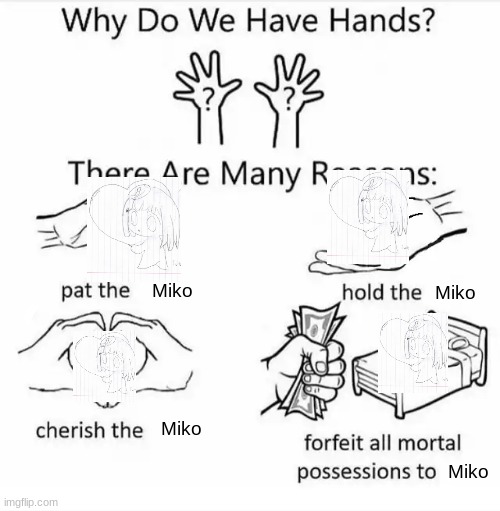 I love this drawing it's cute. I'm happy I drew this | Miko; Miko; Miko; Miko | image tagged in why do we have hands all blank | made w/ Imgflip meme maker