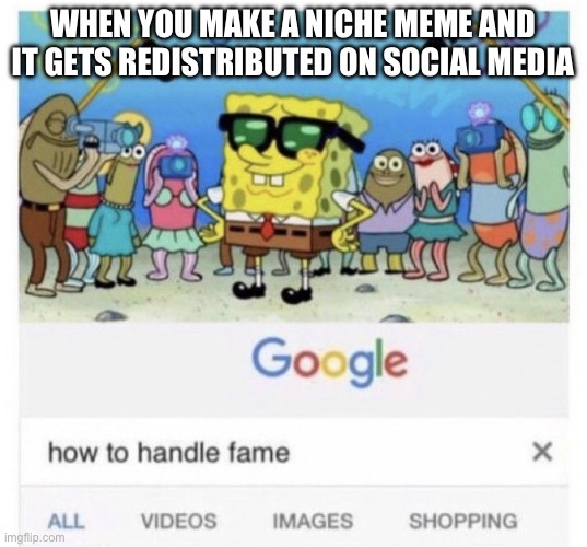Meme redistribution | WHEN YOU MAKE A NICHE MEME AND IT GETS REDISTRIBUTED ON SOCIAL MEDIA | image tagged in how to handle fame,meme stealing license | made w/ Imgflip meme maker