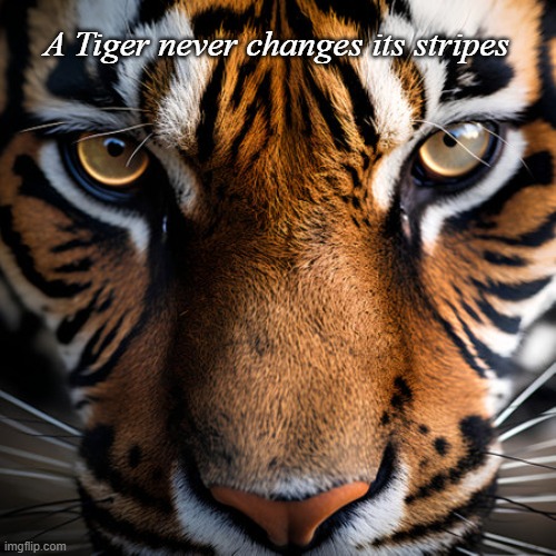 Tiger | A Tiger never changes its stripes | image tagged in tiger | made w/ Imgflip meme maker
